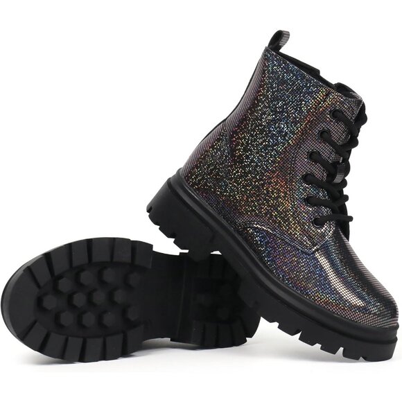 starmerx Girls Ankle Boot grey Lace Up Side Zipper Comfortable shiny upper - Picture 4 of 6